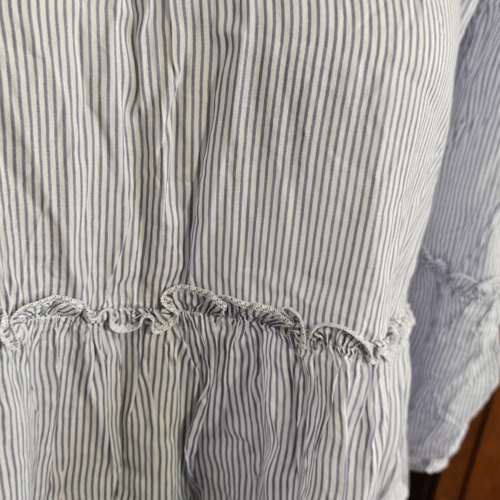 American Eagle Outfitters Striped Off the Shoulder Bell Sleeve Top Blue&White S - Picture 5 of 11